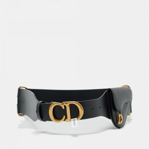 Dior Black Leather Saddle Pouch Waist Belt 85CM