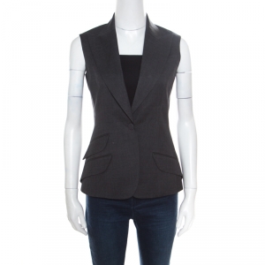 Christian Dior Grey Wool Gabardine Single Button Sleeveless Blazer S