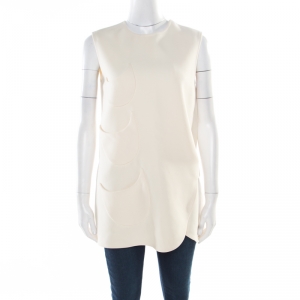Dior Cream Wool and Silk Crescent Pocket Detail Faux Wrap Sleeveless Tunic M