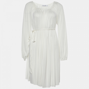 Dior White Knit Pleated Flared Dress S