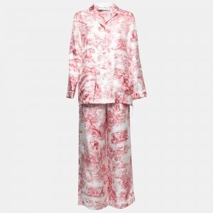 Dior Red Toile de Jouy Motif Silk Chez Moi Pajama Set M