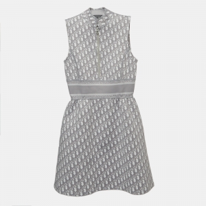 Dior Grey Monogram Knit Zipper Mini Dress S