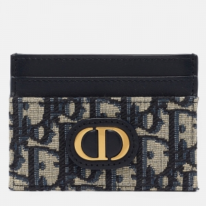 Pre Owned Dior Blue Oblique Jacquard Canvas 30 Montaigne Freesia Card Holder