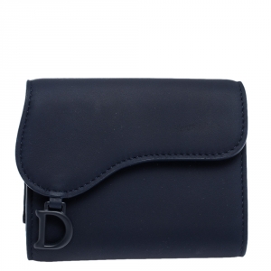 Pre Owned Dior Navy Blue Leather Saddle Wallet
