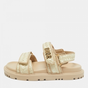Dior Beige Woven Raffia DiorAct Sandals Size 37.5