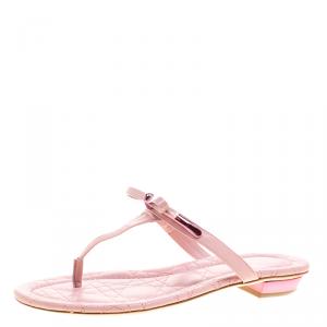 Dior Blush Pink Cannage Quilted Leather Thong Flat Sandals Size 37