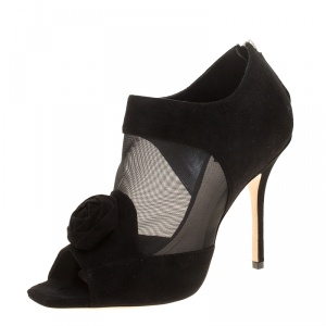 Pre Owned بوت ديور سويدي أسود وشبكة موردة مقدمة مفتوحة مقاس 38