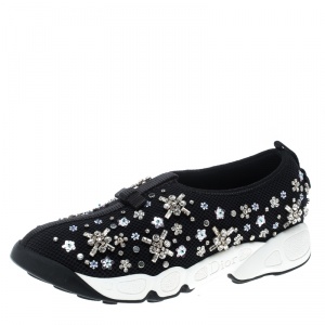 مملوكة مسبقًا Dior Black Mesh Fusion Crystal Embellished Slip On Sneakers Size 36.5