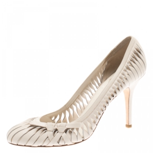 Pre Owned Dior Beige Leather Cut Out Detail Bow Pumps Size 41