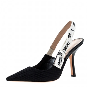 Dior Black Fabric J'adior Slingback Pointed Toe Sandals Size 38.5