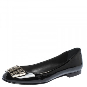 Pre Owned Dior Black Patent Cannage Plaque Ballet Flats Size 40