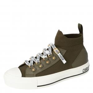 مملوكة مسبقًا Dior Military Green Technical Knit and Leather Walk'n'Dior High-Top Sneakers Size 36