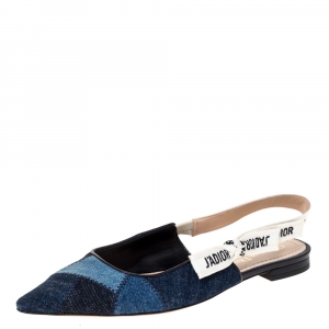 Pre Owned Dior Blue Denim J'adior Ribbon Pointed Toe Slingback Flats Size 39