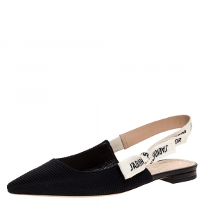 Dior Black Fabric J’adior Slingback Flats Sandals Size 37