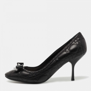 Dior Black Cannage Leather Stitched Bow Pumps Size 42