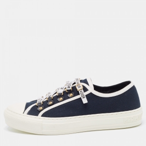 Dior Black/Navy Blue Canvas Walk'n'Dior Low Top Sneakers Size 39.5