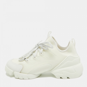 Dior White Fabric and Leather D-Connect Low Top Sneakers Size 39.5