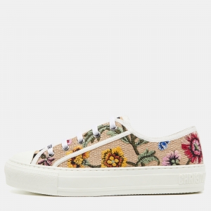Dior Beige Floral Embroidered Canvas Walk'n'Dior Sneakers Size 36.5