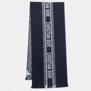 Dior Navy Blue Oblique University Reversible Scarf 