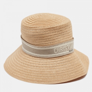 Christian Dior Beige Straw Dioresort Large Brim Hat 