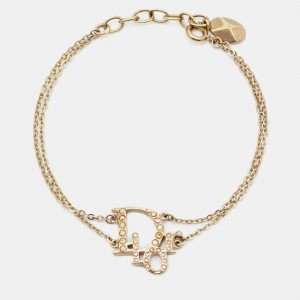 Dior Oblique Crystal Logo Gold Tone Bracelet