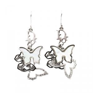 مملوكة مسبقًا Dior Oblique Butterfly Silver Tone Hook Earrings 