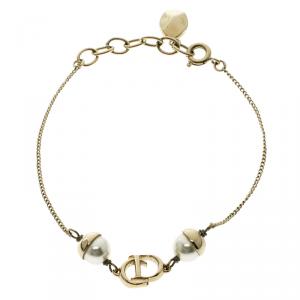 Pre Owned Dior Mise En Dior Faux Pearl Gold Tone Bracelet
