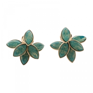 Pre Owned Dior Turquoise Flower Tribale Gold Tone Earrings