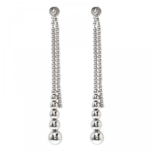 Dior Beaded Tassel Silver Tone Long Earrings