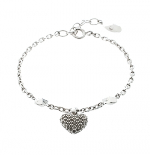 Dior Crystal Embedded Heart Silver Tone Charm Bracelet