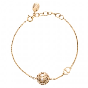 Pre Owned Dior Secret Cannage Faux Pearl Gold Tone Bracelet