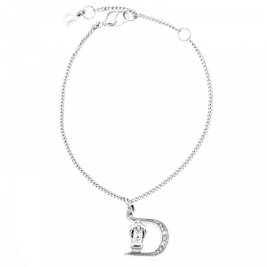 مملوكة مسبقًا Dior Crystal Encrusted Gaucho Logo Silver Tone Bracelet 