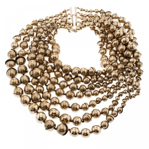 Dior Mise En Dior Tiered Gold Tone Metal Bead Choker Necklace
