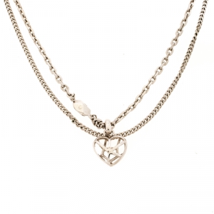 مملوكة مسبقًا Dior Heart Silver Tone Multi Chain Pendant Necklace