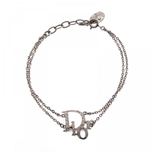 مملوكة مسبقًا Dior Crystal Embellished Logo Silver Tone Bracelet
