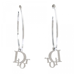Pre Owned Dior Silver Tone Charm Hoop Earrings