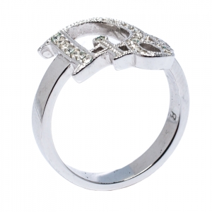 Dior Silver Tone Crystal Logo Ring Size EU 57
