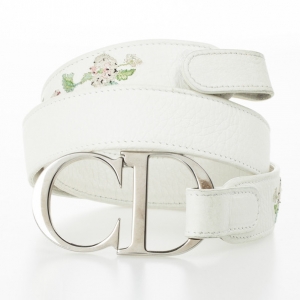 مملوكة مسبقًا Dior White Leather 'CD' Logo Belt 85 CM
