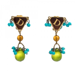 مملوكة مسبقًا Dior Vintage Multicolor Two Tone Metal Clip On Drop Earrings
