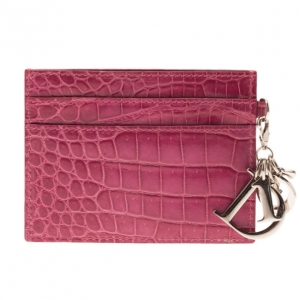 Dior Pink Croc Embossed Card Case