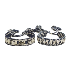 Pre Owned Dior J'adior Navy Blue Cotton Embroidered Dior Oblique Set of Two Bracelets