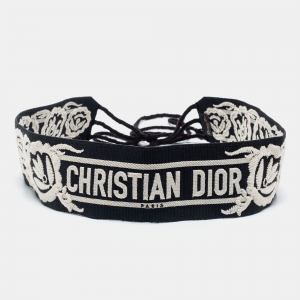 Pre Owned Dior Black/White Embroidered Canvas Waist Belt