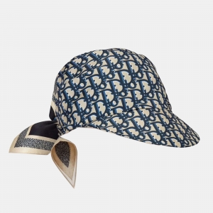Pre Owned Dior Navy Blue Oblique Silk Visor