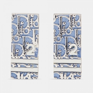 Dior Trotter 2 Blue Polish Gunmetal Tone Metal Clip On Earrings 