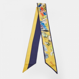 Dior Yellow Printed Silk Bandeau Scarf