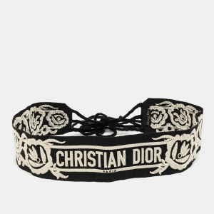 Pre Owned Dior Black/White Embroidered Canvas Waist Belt