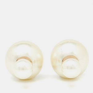 Dior Tribales Faux Pearl Gold Tone Stud Earrings