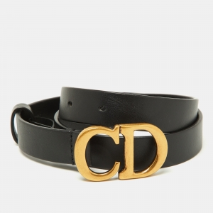 Pre Owned Dior Black Leather CD Logo Buckle Belt 70 CM