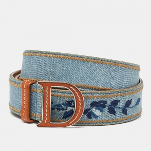 Dior Blue Embroidered Denim Buckle Belt 95 CM