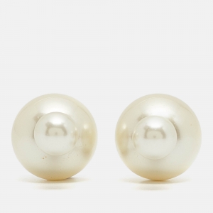 Dior Tribales Faux Pearl Gold Tone Earrings